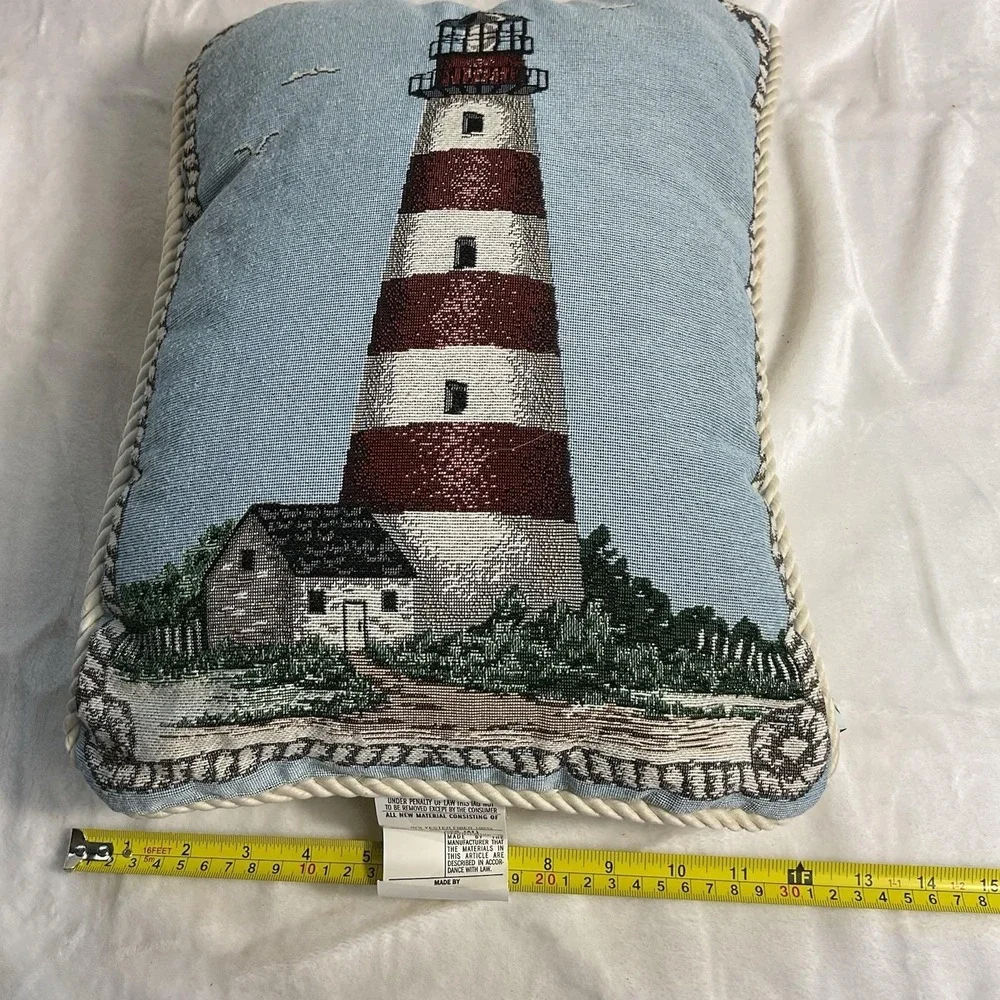 Woven Lighthouse Ropes Sea Shore Blue Tapestry Pillow 17